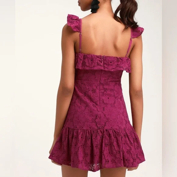 Lulu’s Biscay Ruffled Eyelet Lace Mini Dress Purple Cocktail Formal Womens S - Picture 2 of 10